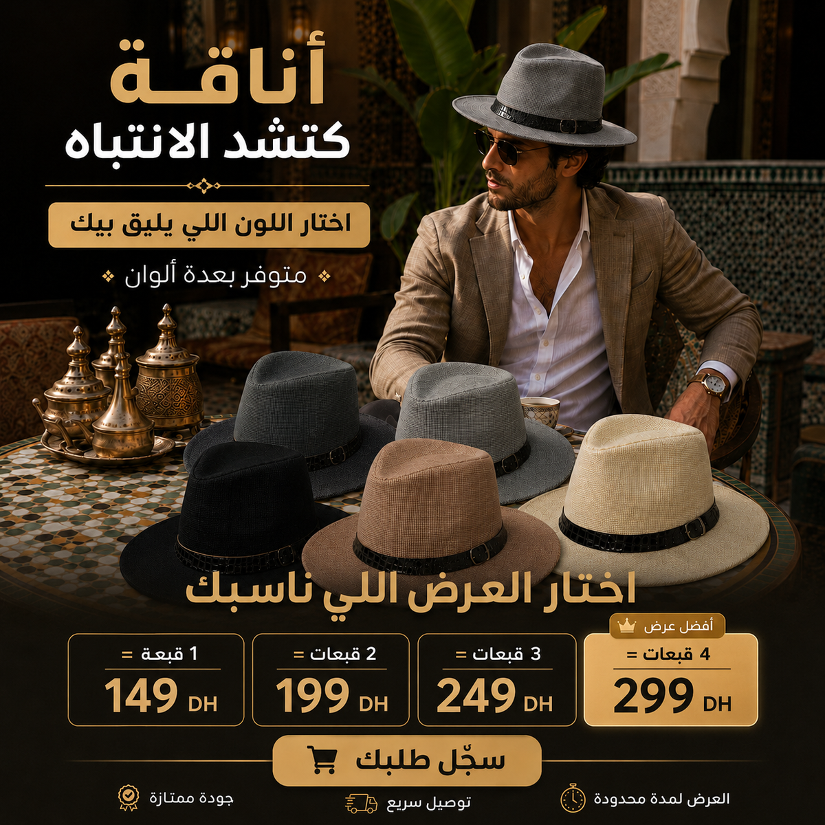 باك قبعات فيدورا الأنيقة – اختار 2 أو 3 أو 4 بألوانك المفضلة