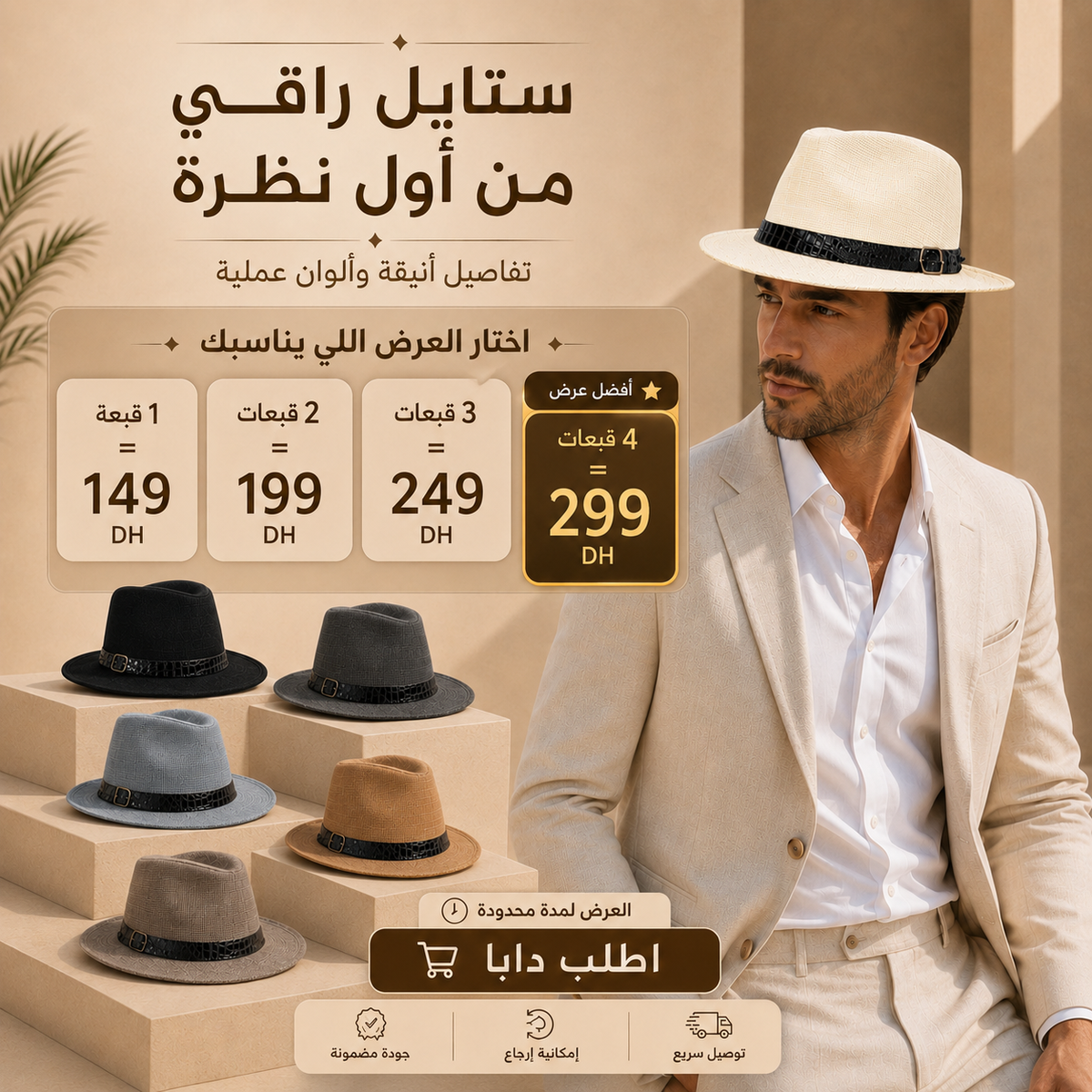 باك قبعات فيدورا الأنيقة – اختار 2 أو 3 أو 4 بألوانك المفضلة
